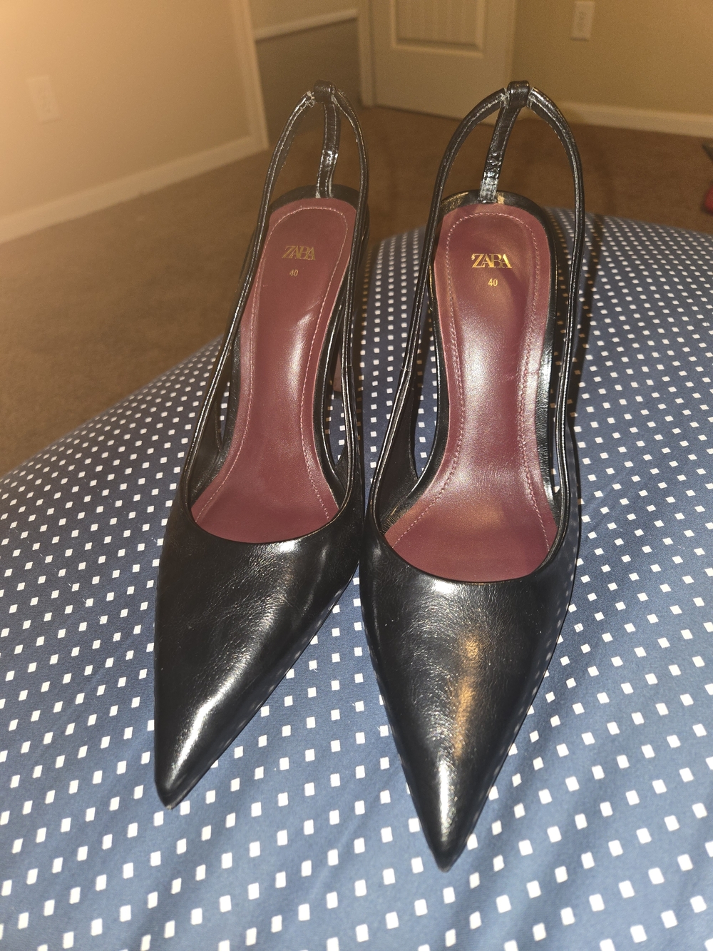 Zara Black Leather Pointed Slingback Pumps